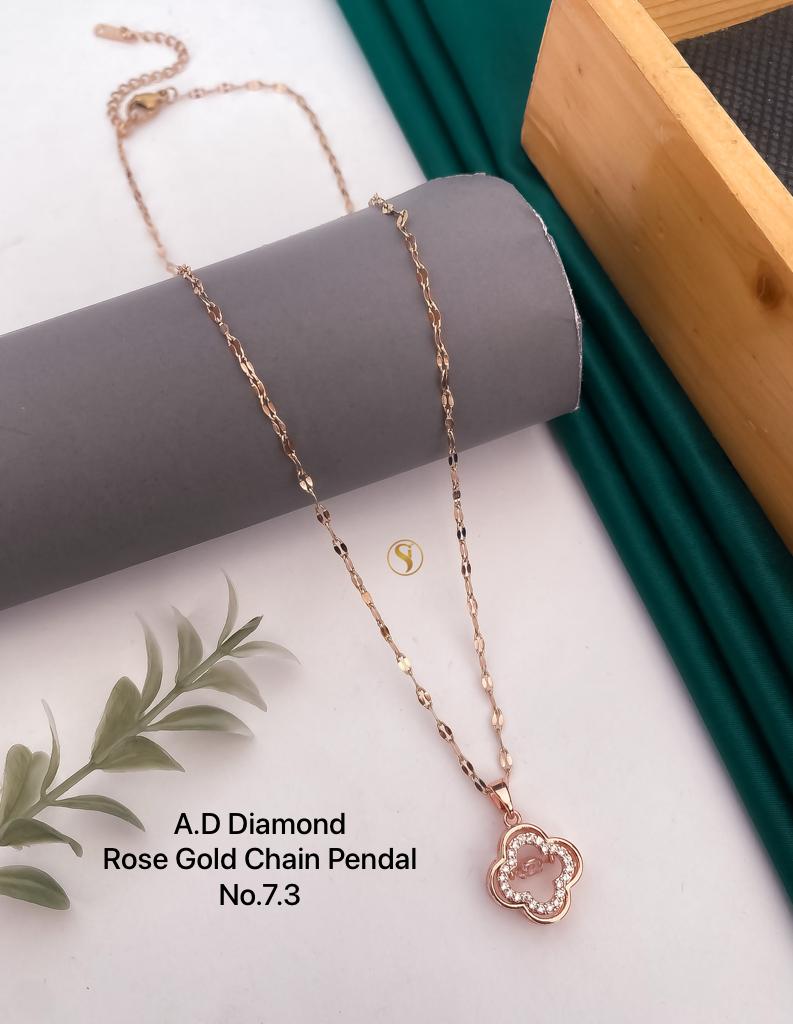 5 AD Diamond Designer Rose Gold Chain Pendant Wholesalers In Delhi
